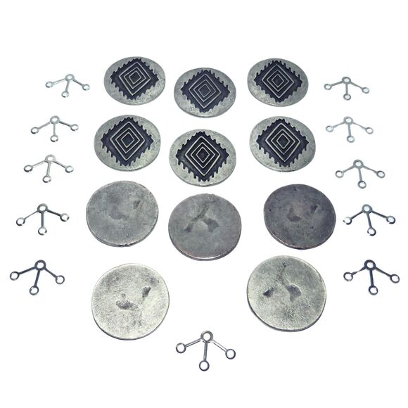 Vintage Aztec Style Metal Cabochons, Jewelry Making Supplies, Dangle Attachments - Picture 2 of 6